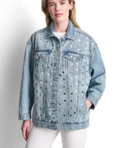 کت جین زنانه DKNY مدل Trucker Jacket with Studs
