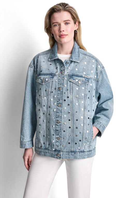 کت جین زنانه DKNY مدل Trucker Jacket with Studs