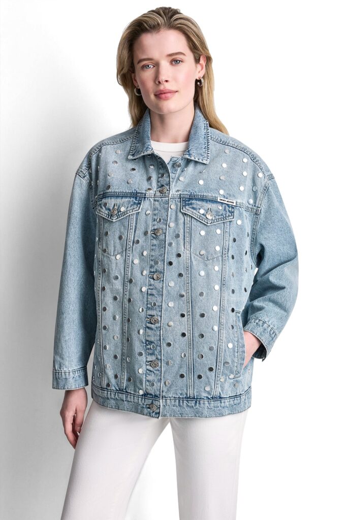 کت جین زنانه DKNY مدل Trucker Jacket with Studs