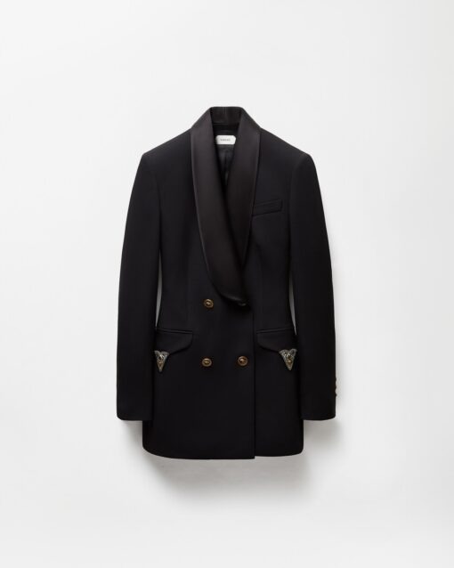 کت زنانه ورساچه مدل Wool Blazer با یقه ساتن