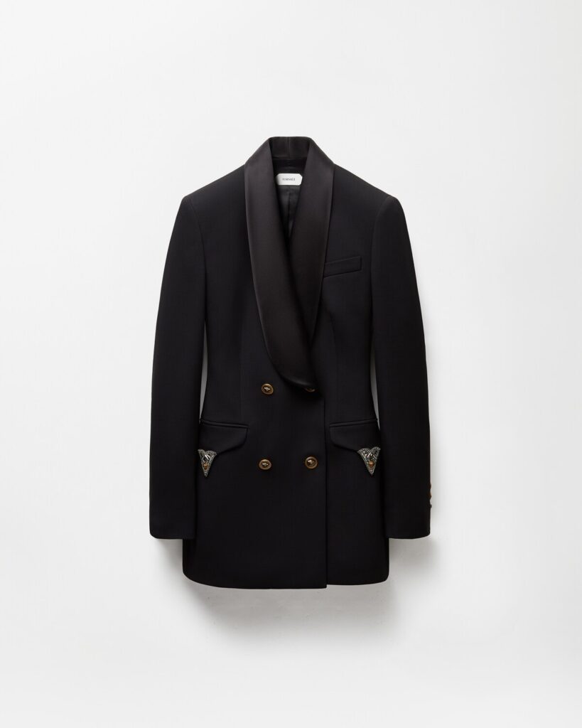 کت زنانه ورساچه مدل Wool Blazer با یقه ساتن